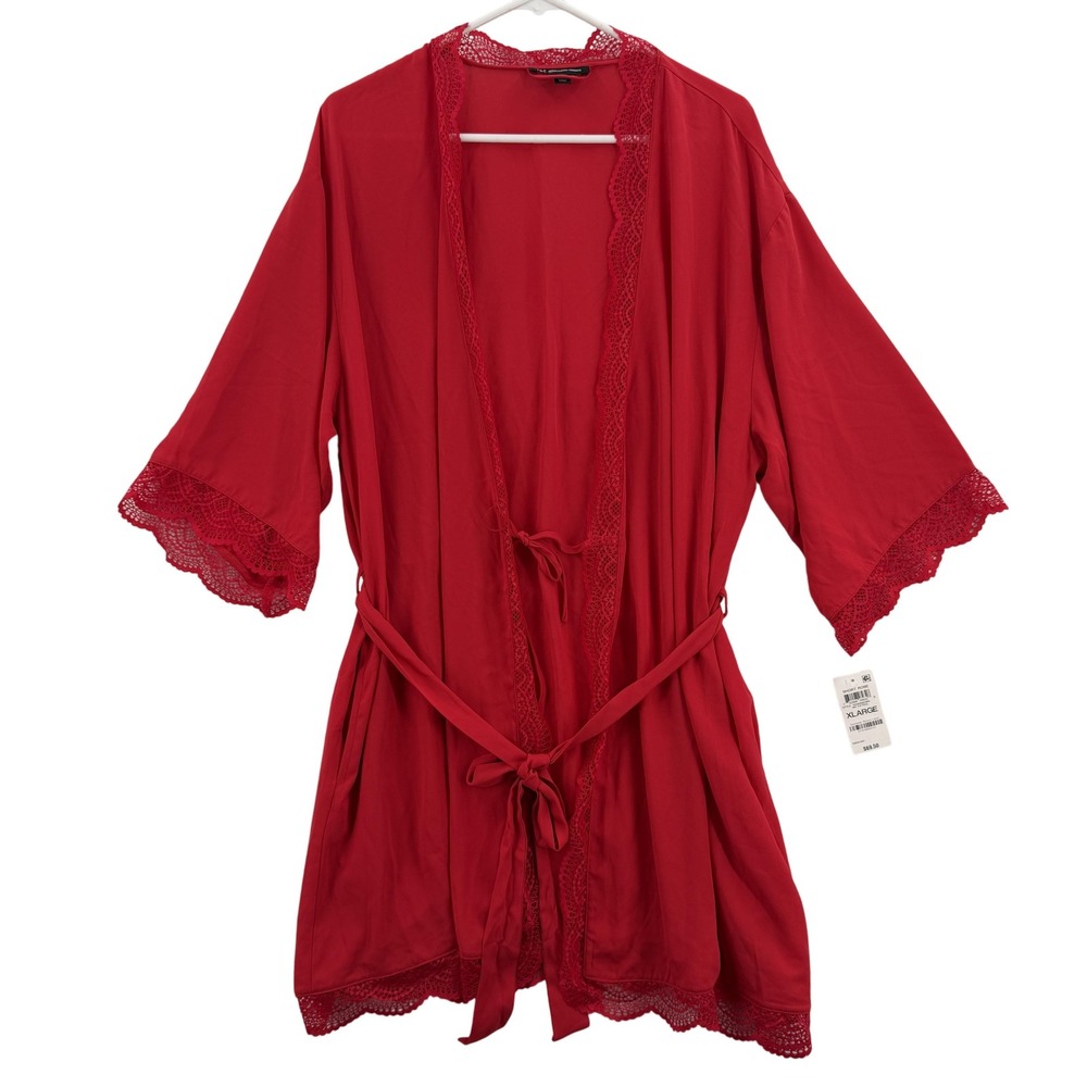 INC International Concepts Robe Womens XL Red Short Lace Belted Sleepwear NWT